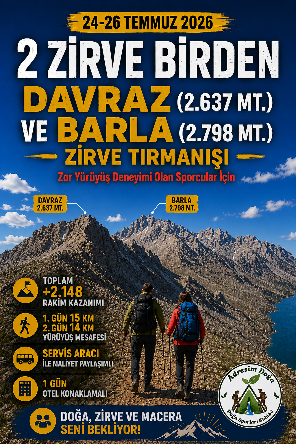 BATI TOROSLARIN İKİ ZİRVESİNE GİDİYORUZ  DAVRAZ VE BARLA ZİRVE ETKİNLİĞİ